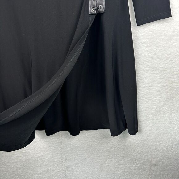 Lauren Ralph Lauren Midi Dress Size 12 Black Leather Trim Goth Viking Ren Faire - Picture 8 of 13